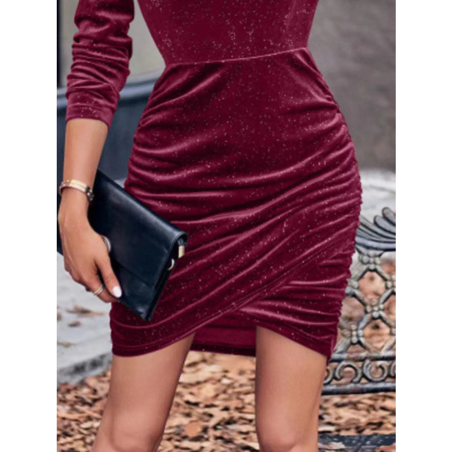 Velvet Cowl Neck Ruched Bodycon Dress Apparel and Accessories