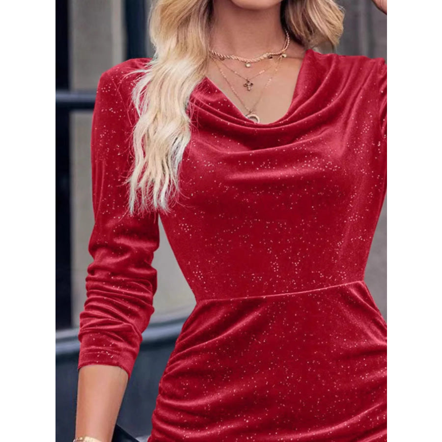 Velvet Cowl Neck Ruched Bodycon Dress Apparel and Accessories