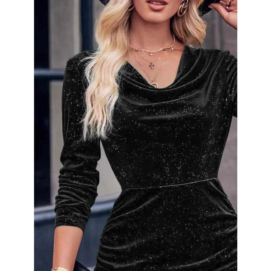 Velvet Cowl Neck Ruched Bodycon Dress Apparel and Accessories