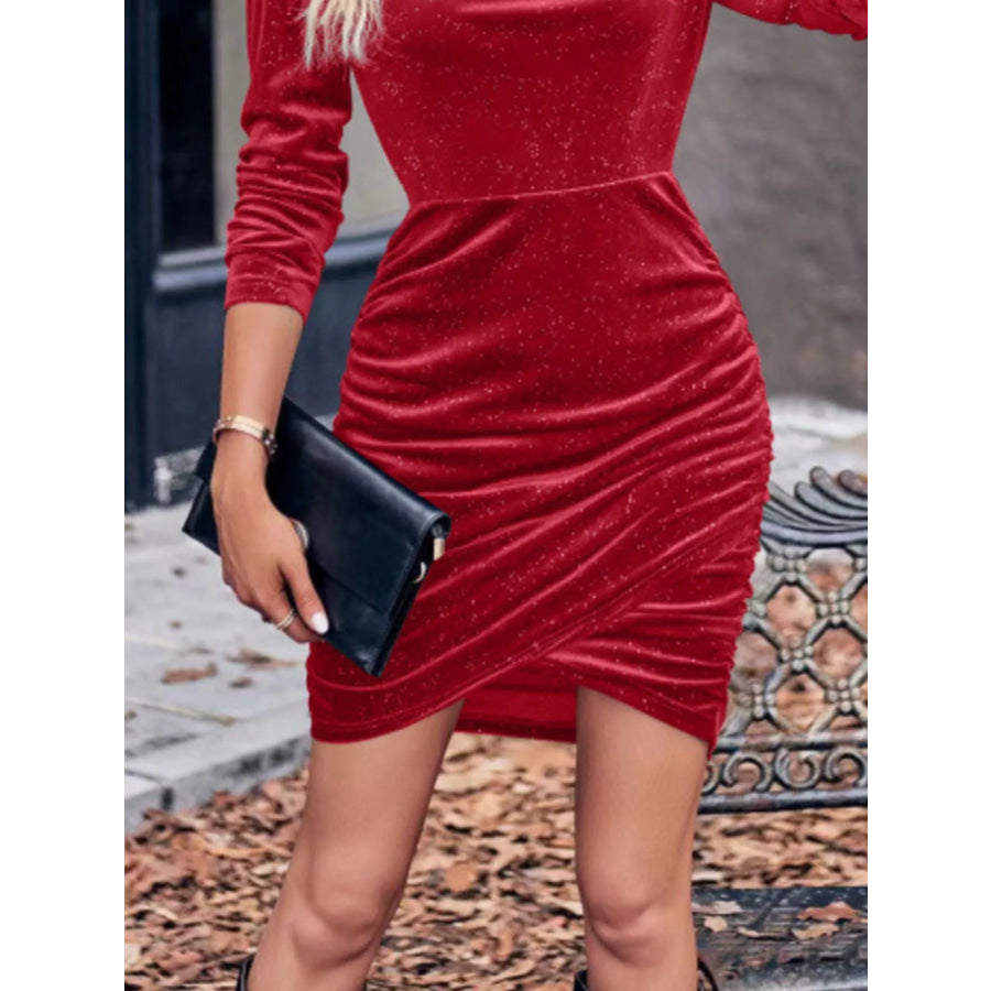 Velvet Cowl Neck Ruched Bodycon Dress Apparel and Accessories