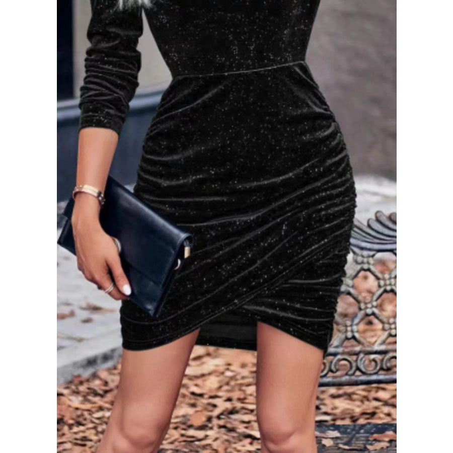 Velvet Cowl Neck Ruched Bodycon Dress Apparel and Accessories