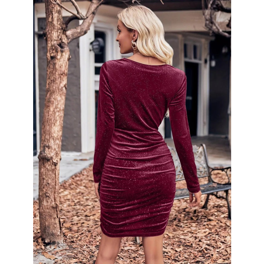 Velvet Cowl Neck Ruched Bodycon Dress Apparel and Accessories
