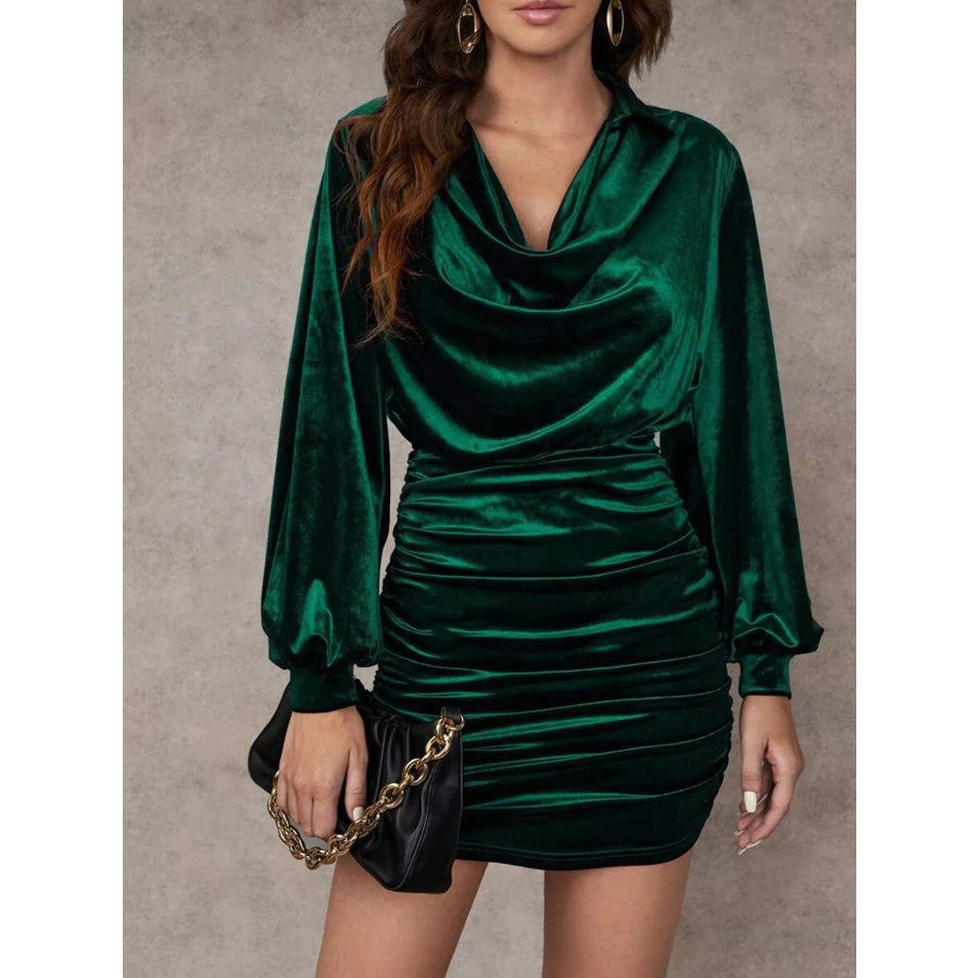 Velvet Cowl Neck Ruched Mini Dress Apparel and Accessories