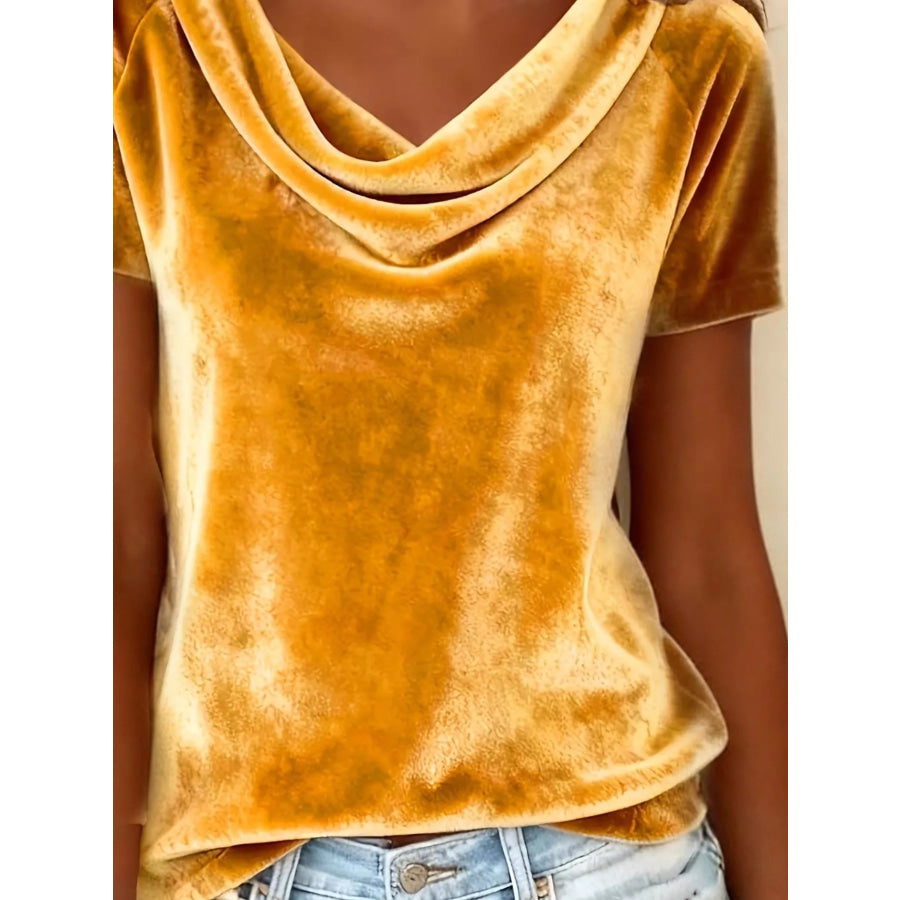Velvet Cowl Neck Short Sleeve Top Apparel and Accessories