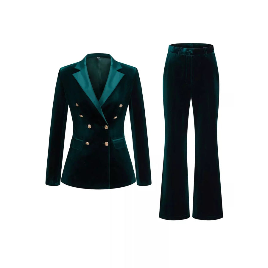 Velvet Double-Breasted Blazer and Flare Pant Set Apparel Accessories