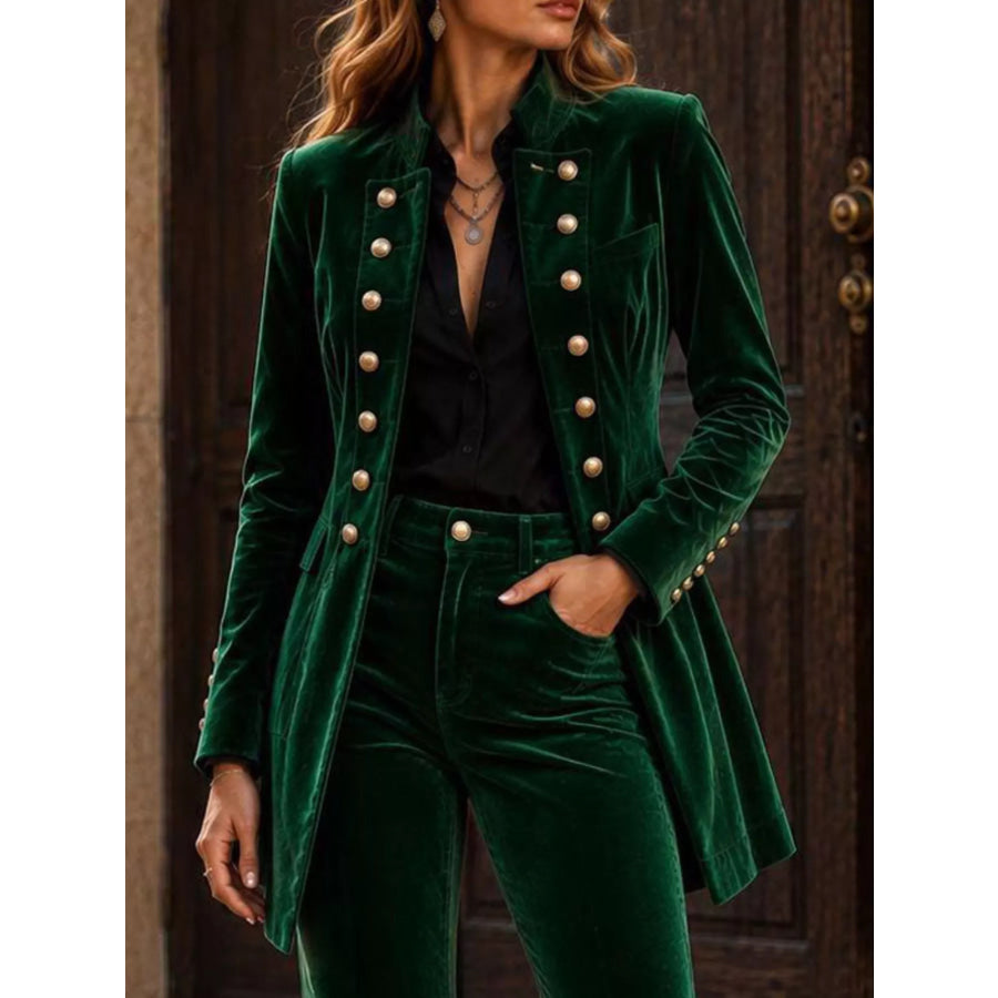 Velvet Double-Breasted Blazer and Flare Pants Set