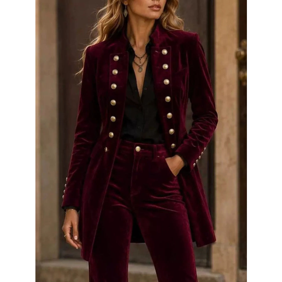 Velvet Double-Breasted Blazer and Flare Pants Set