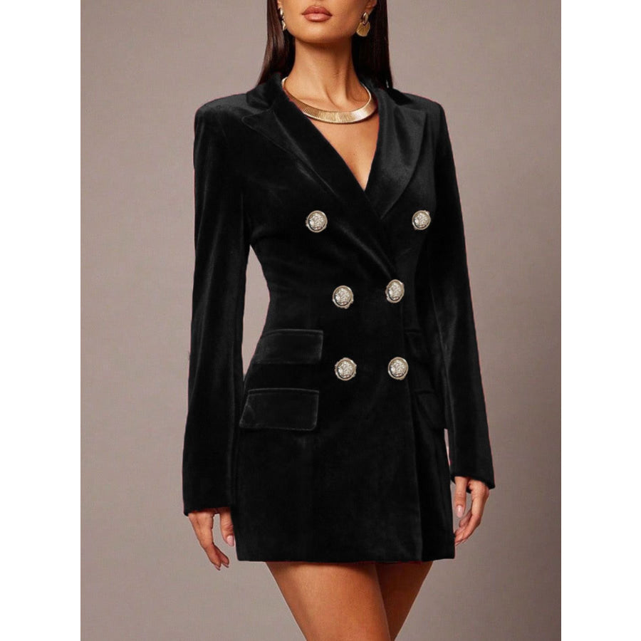 Velvet Double-Breasted Blazer Dress Black / S Apparel and Accessories