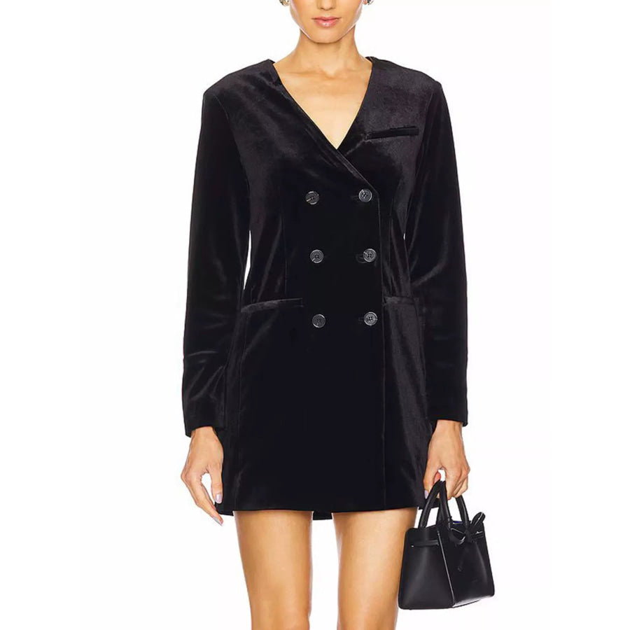 Velvet Double-Breasted Blazer Dress Black / S