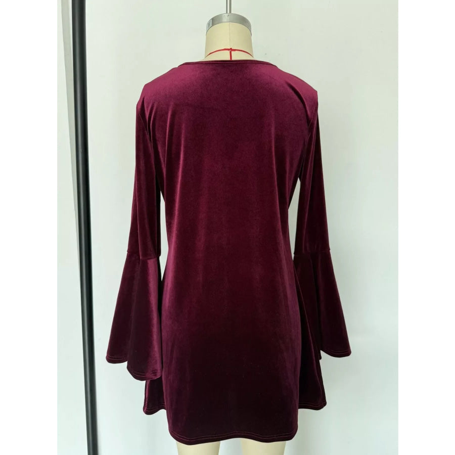 Velvet Flare Sleeve Mini Dress Apparel and Accessories