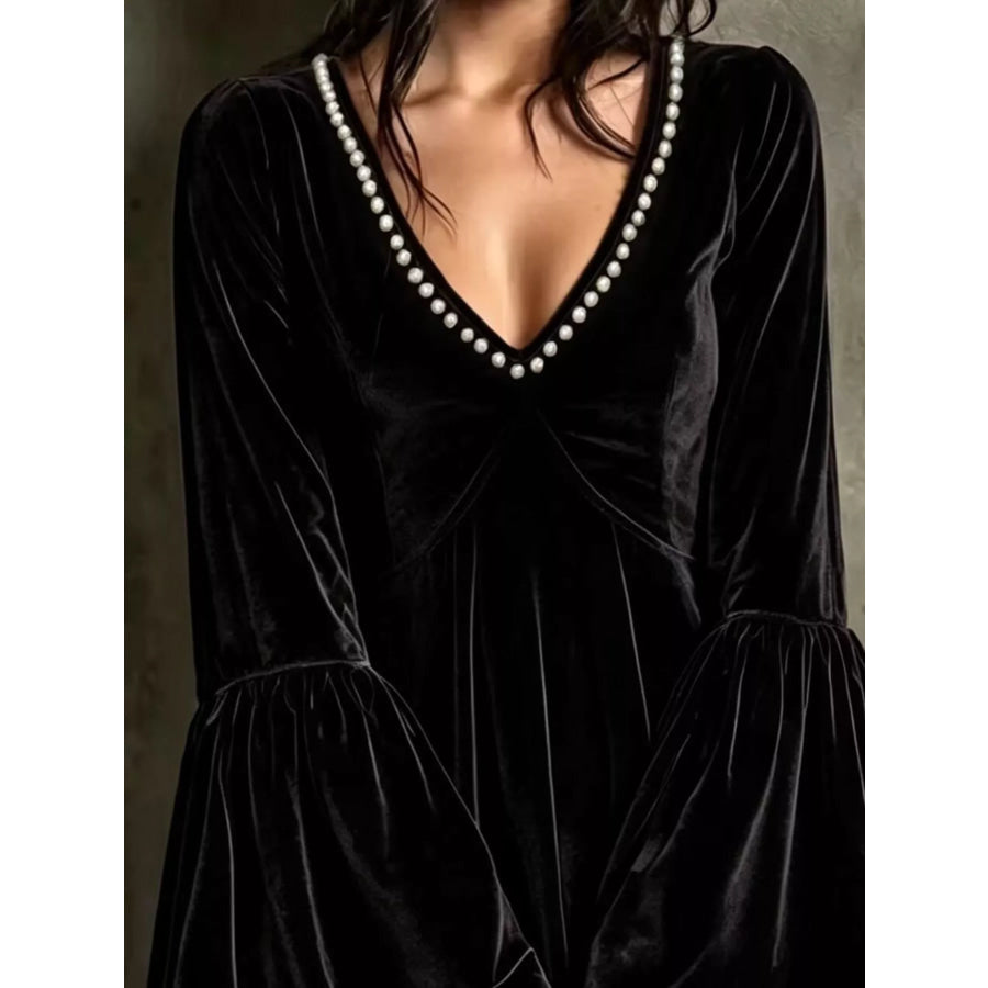 Velvet Flare Sleeve Mini Dress Apparel and Accessories