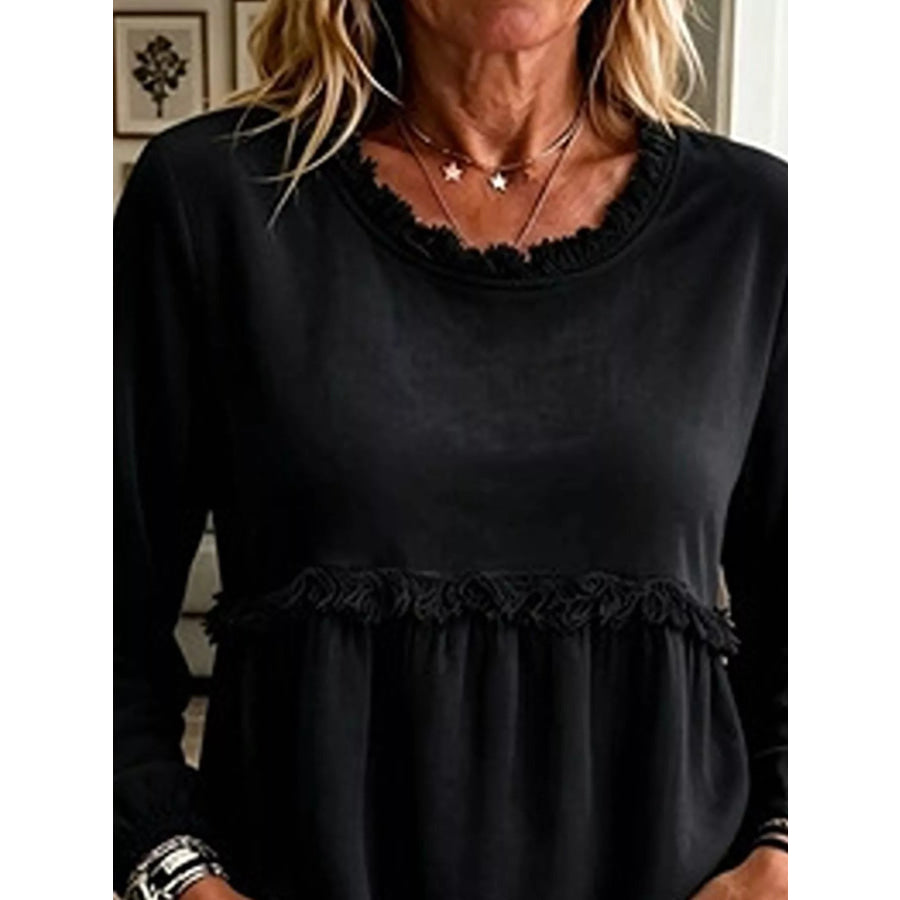 Velvet Fringe Long Sleeve Blouse Apparel and Accessories