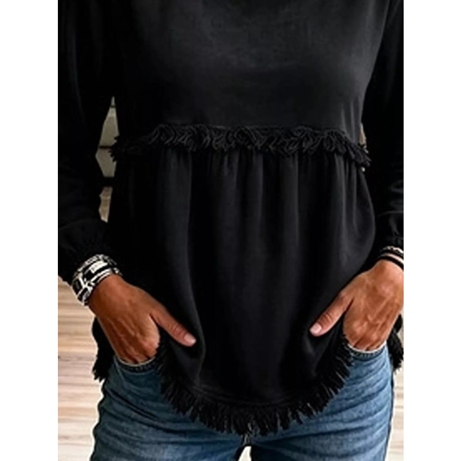 Velvet Fringe Long Sleeve Blouse Apparel and Accessories