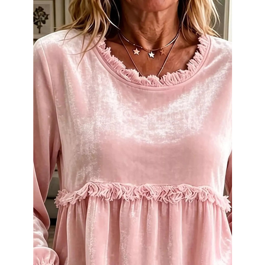Velvet Fringe Long Sleeve Blouse Apparel and Accessories