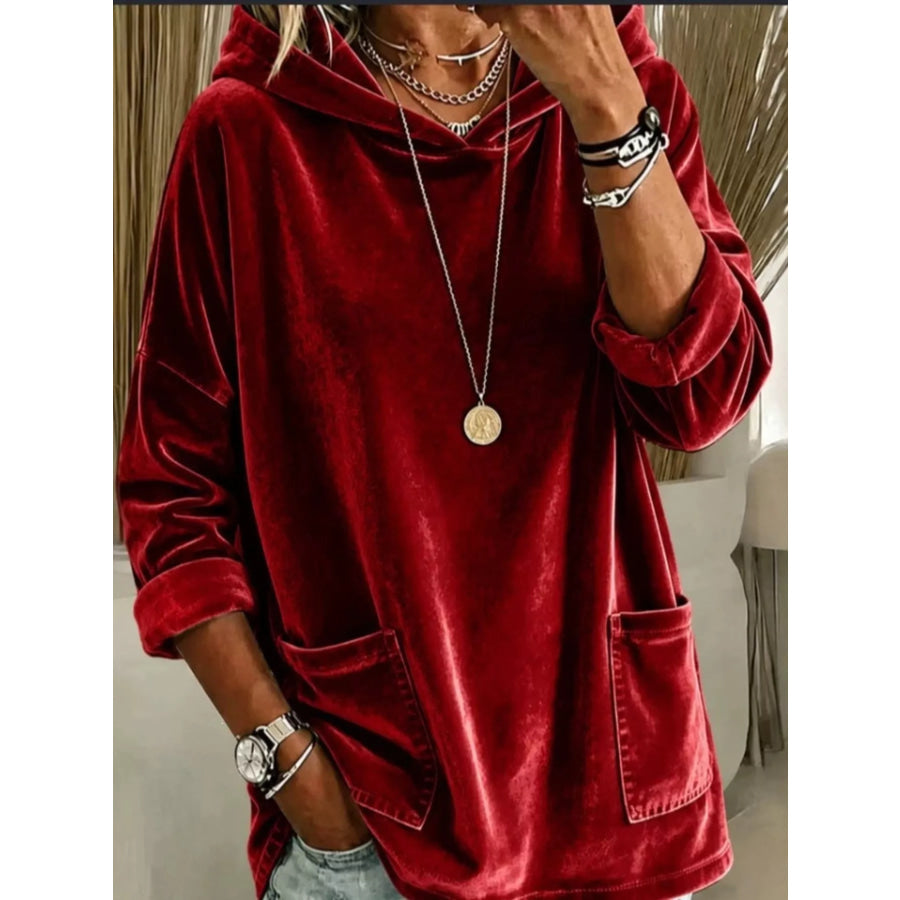 Velvet Front Pockets Hoodie Apparel and Accessories
