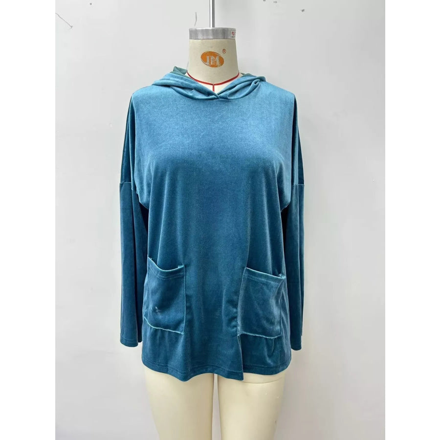Velvet Front Pockets Hoodie Apparel and Accessories