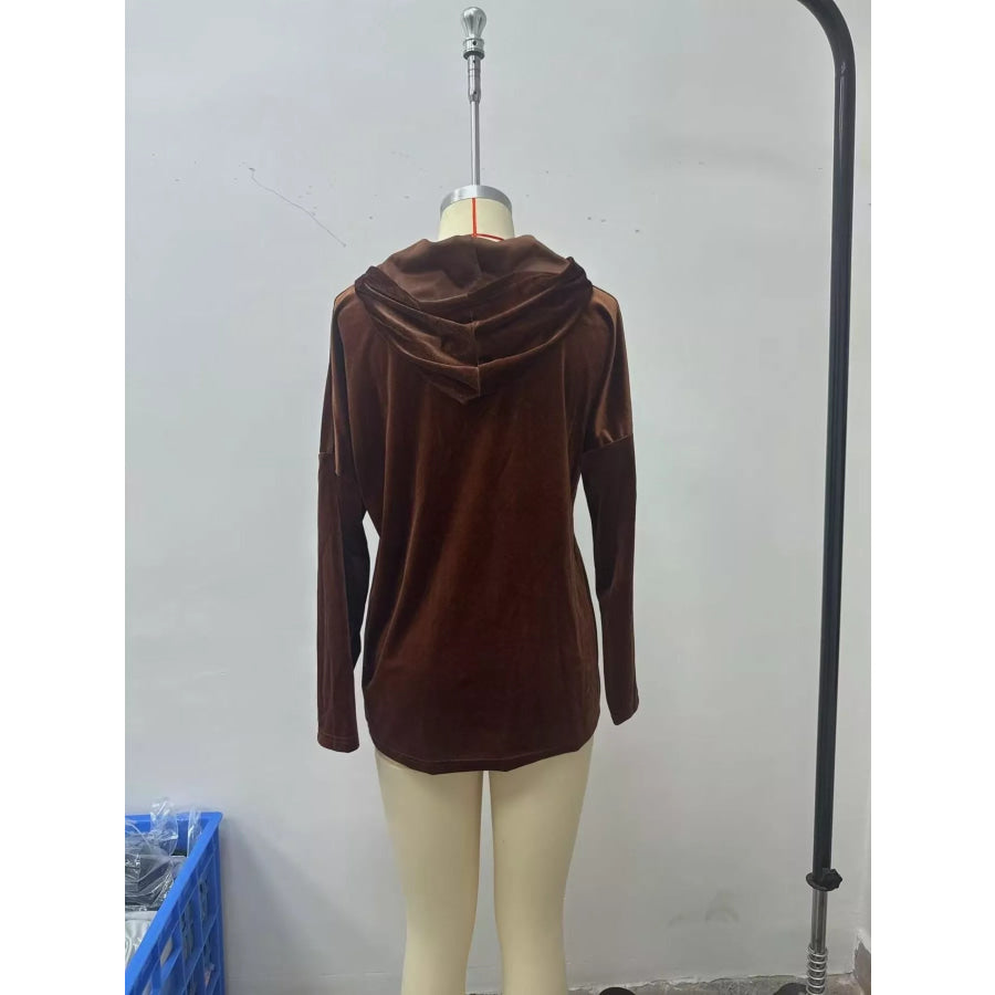 Velvet Front Pockets Hoodie Apparel and Accessories