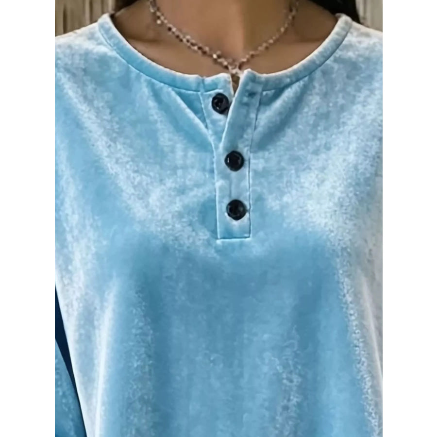 Velvet Henley Top with Button Detail Apparel and Accessories
