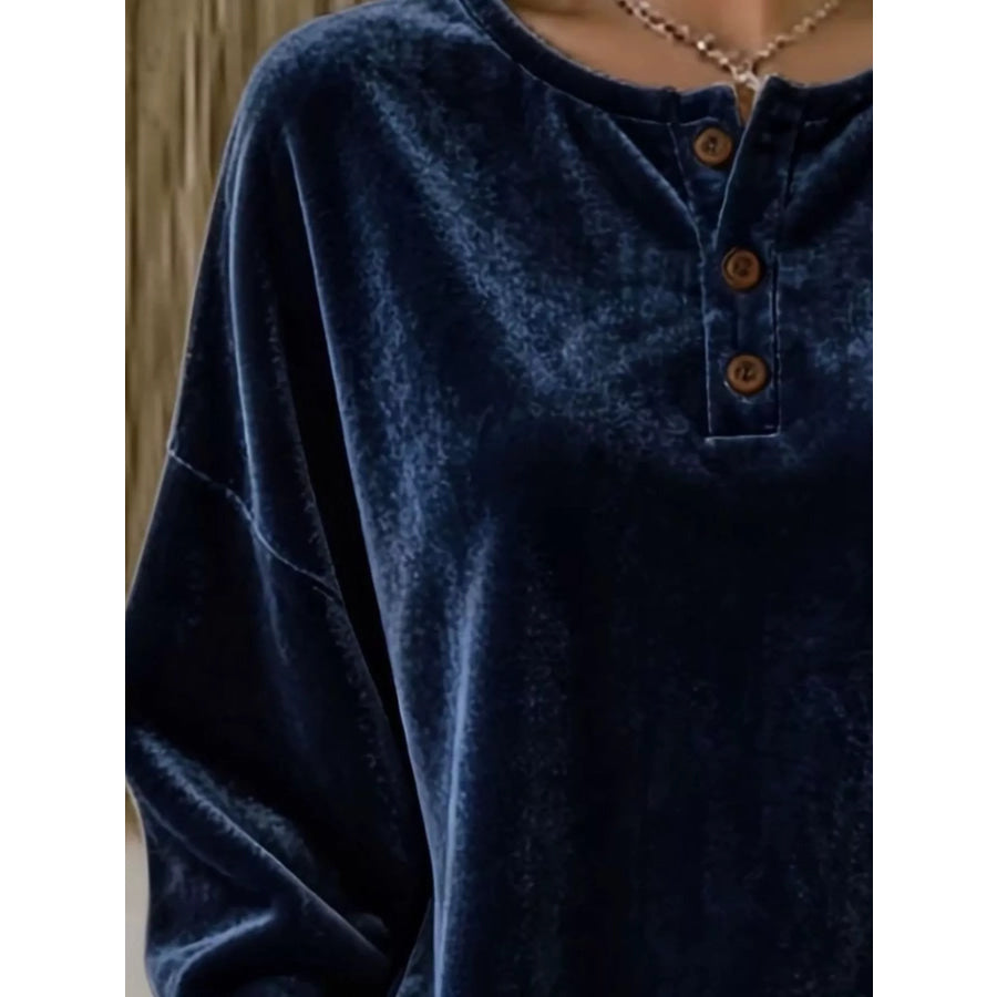 Velvet Henley Top with Button Detail Apparel and Accessories