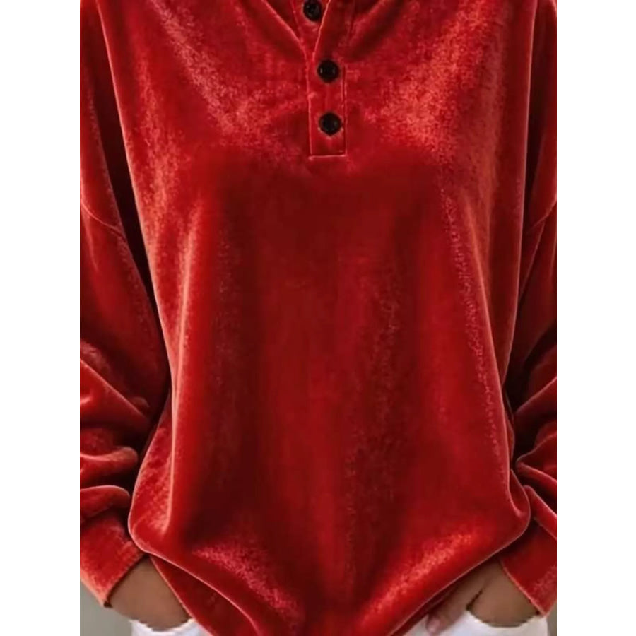 Velvet Henley Top with Button Detail Apparel and Accessories