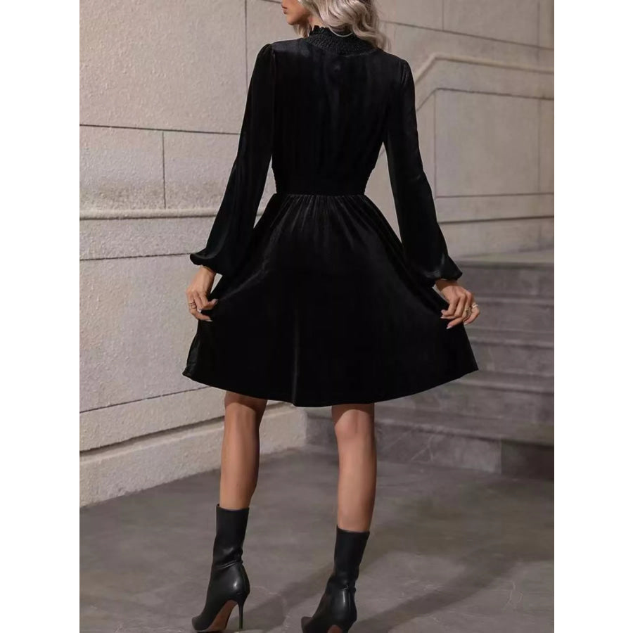 Velvet High Neck Long Sleeve A-Line Dress Apparel and Accessories