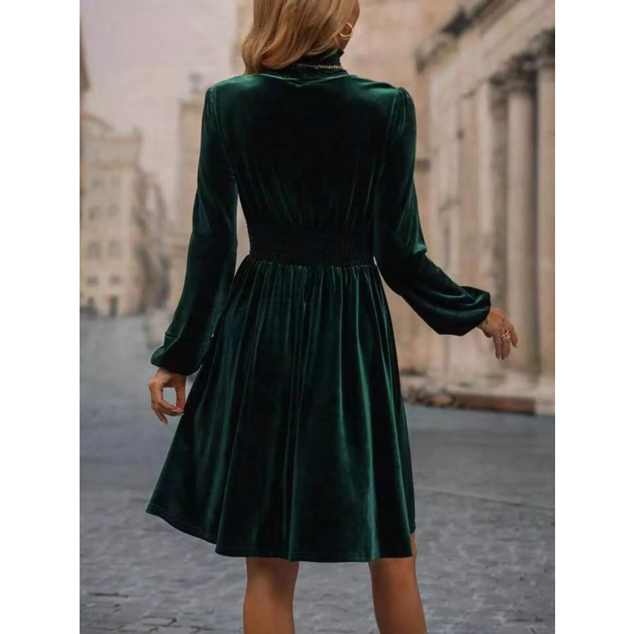 Velvet High Neck Long Sleeve A-Line Dress Apparel and Accessories
