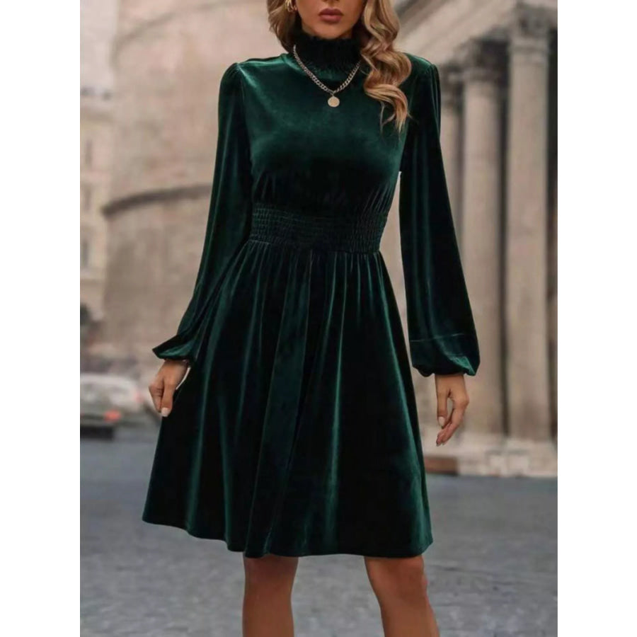Velvet High Neck Long Sleeve A-Line Dress Apparel and Accessories