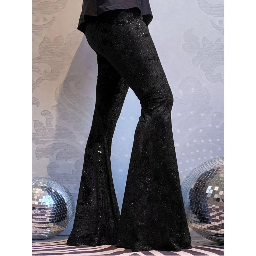 Velvet High Waist Flared Pants Apparel and Accessories