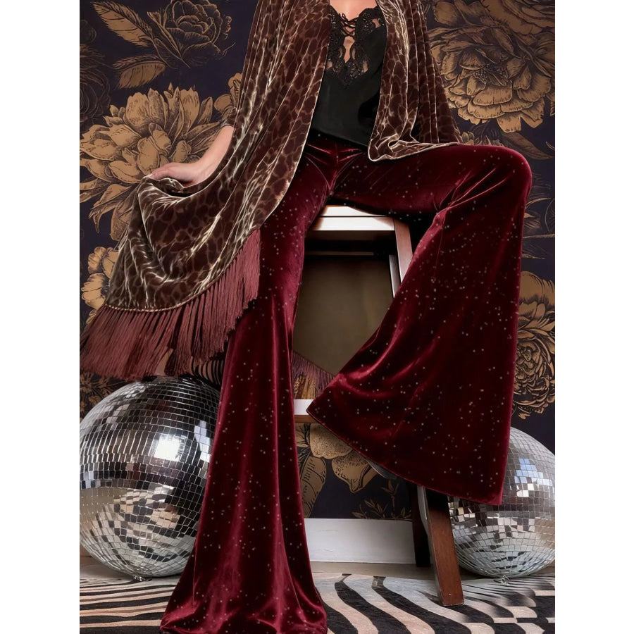 Velvet High Waist Flared Pants Burgundy / S Apparel and Accessories