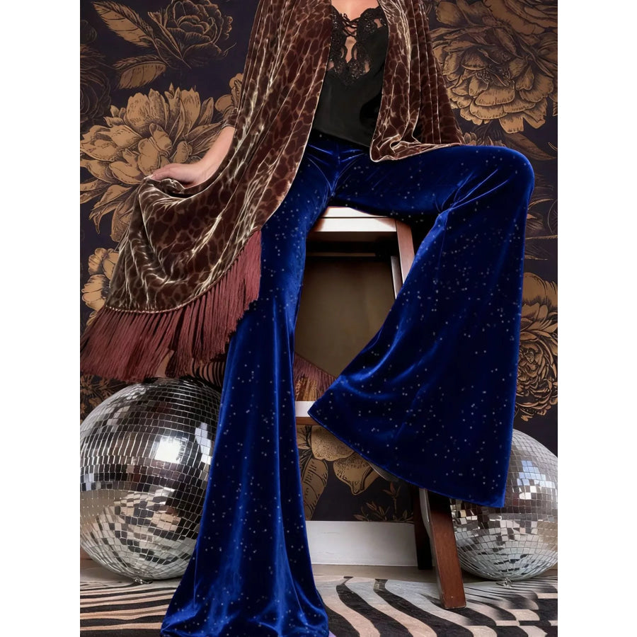 Velvet High Waist Flared Pants Dark Blue / S Apparel and Accessories