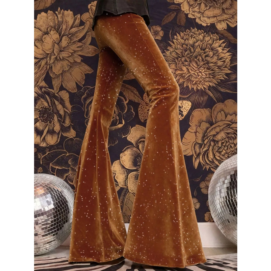 Velvet High Waist Flared Pants Gold / S Apparel and Accessories
