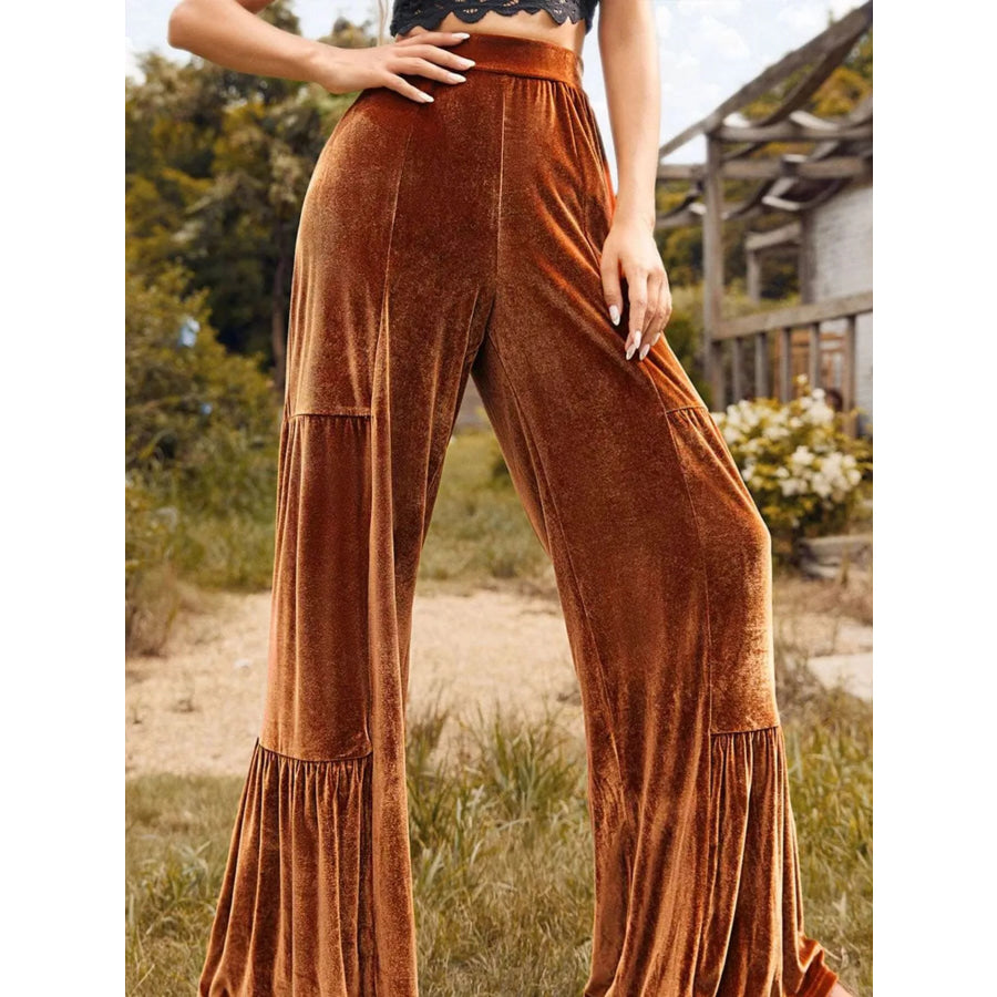 Velvet High Waist Wide Leg Pants Apparel and Accessories