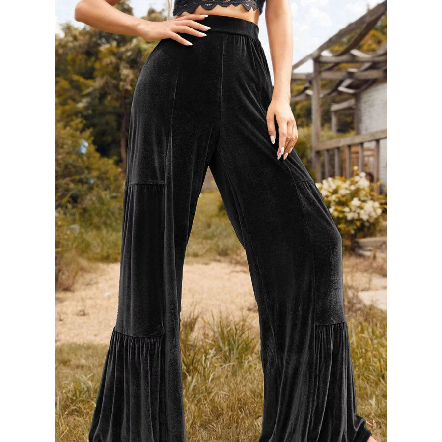 Velvet High Waist Wide Leg Pants Apparel and Accessories