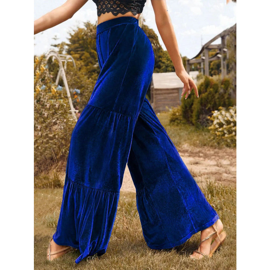 Velvet High Waist Wide Leg Pants Apparel and Accessories