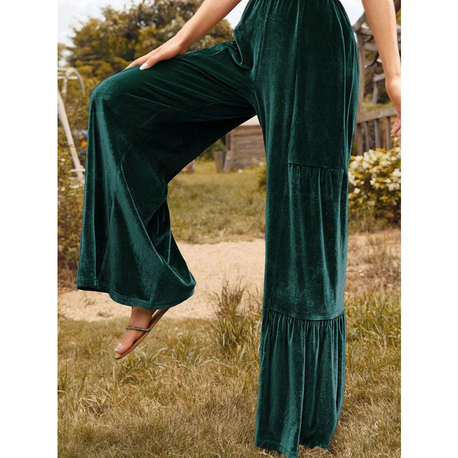 Velvet High Waist Wide Leg Pants Apparel and Accessories