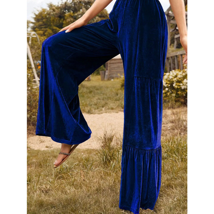 Velvet High Waist Wide Leg Pants Apparel and Accessories