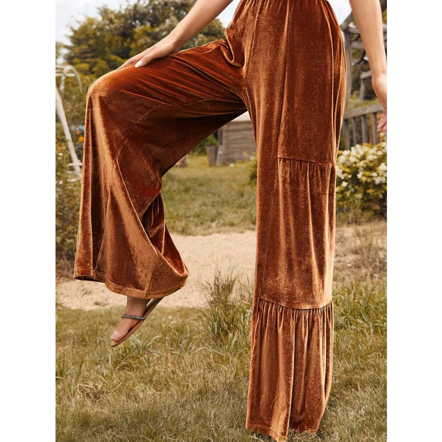 Velvet High Waist Wide Leg Pants Apparel and Accessories
