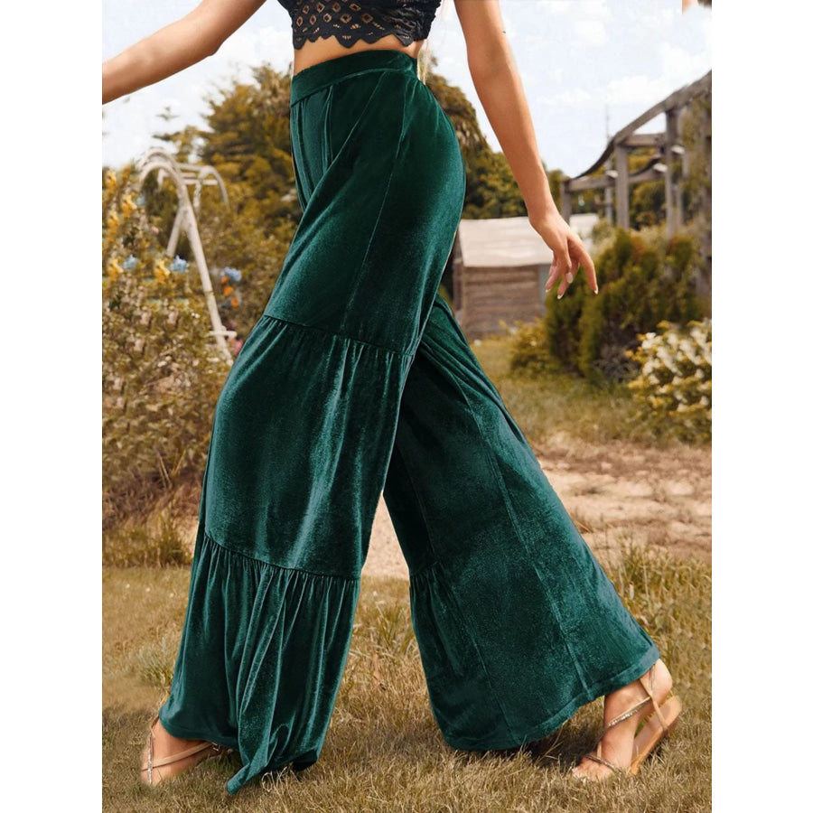 Velvet High Waist Wide Leg Pants Apparel and Accessories