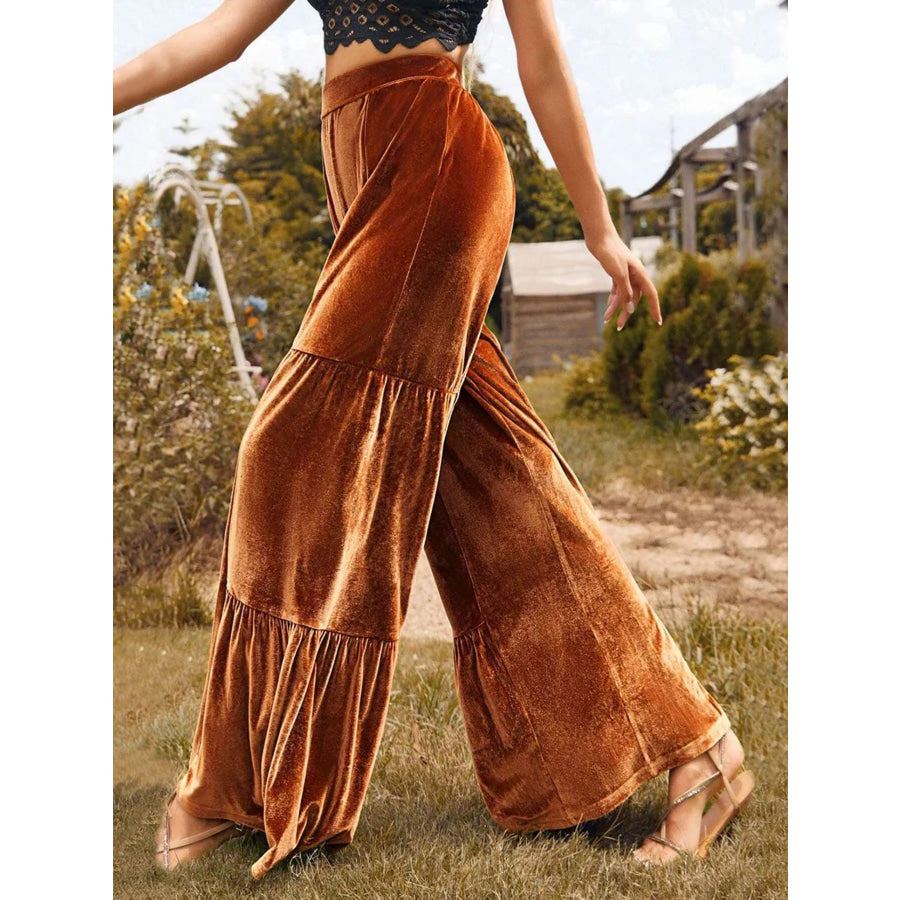 Velvet High Waist Wide Leg Pants Apparel and Accessories