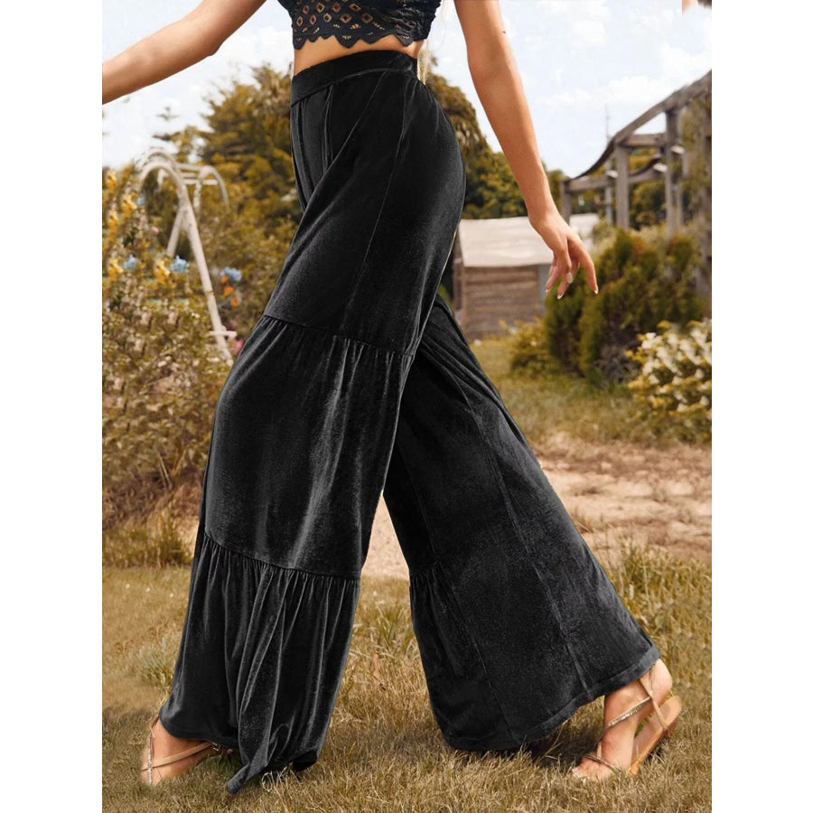 Velvet High Waist Wide Leg Pants Apparel and Accessories