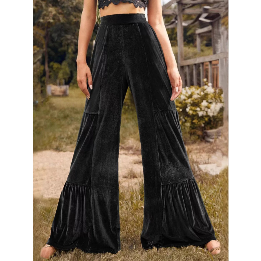 Velvet High Waist Wide Leg Pants Black / S Apparel and Accessories