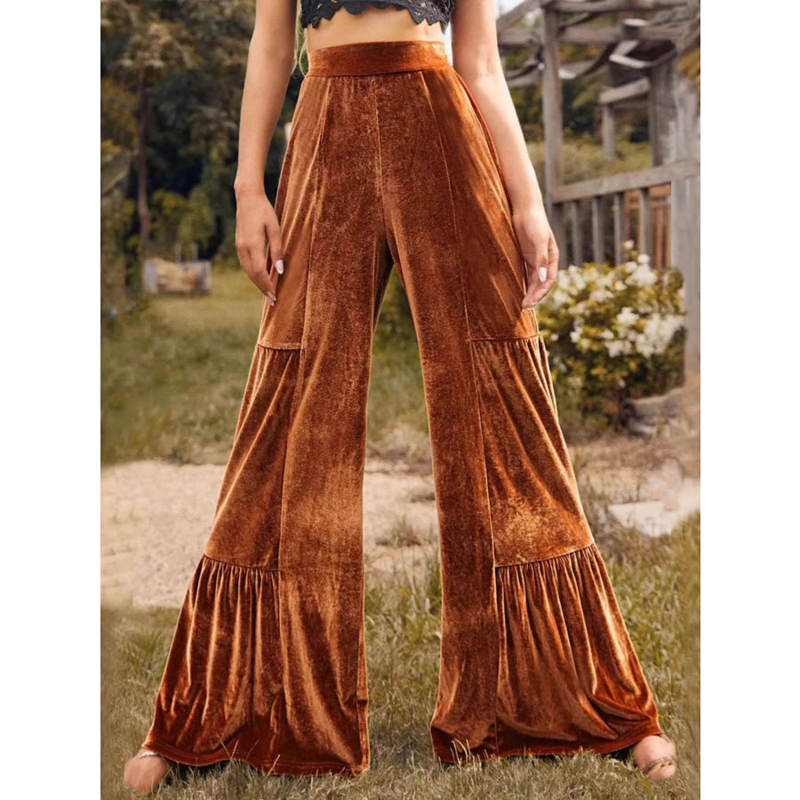 Velvet High Waist Wide Leg Pants Caramel / S Apparel and Accessories
