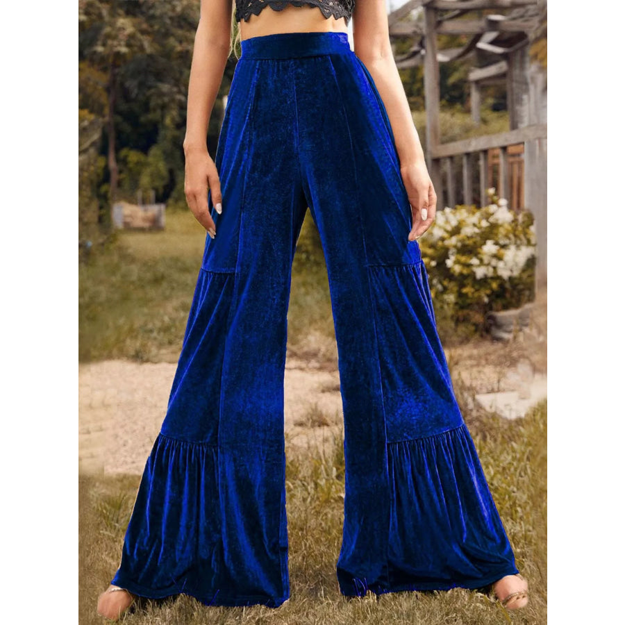 Velvet High Waist Wide Leg Pants Dark Blue / S Apparel and Accessories