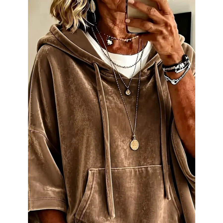 Velvet Kangaroo Pocket Drawstring Hoodie Apparel and Accessories