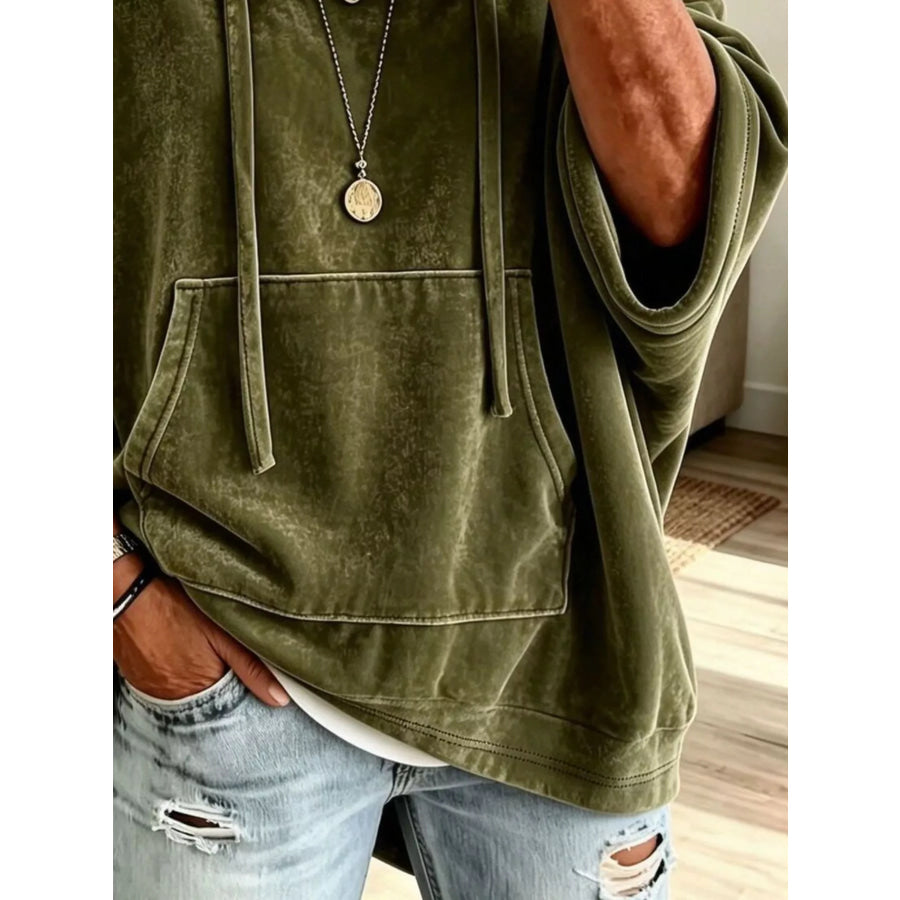 Velvet Kangaroo Pocket Drawstring Hoodie Apparel and Accessories