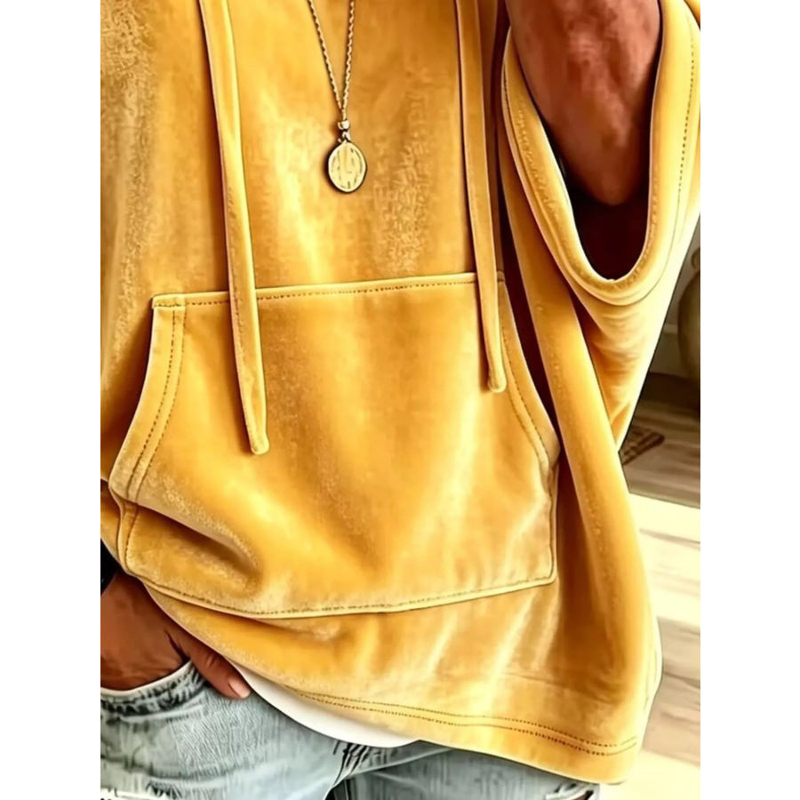 Velvet Kangaroo Pocket Drawstring Hoodie Apparel and Accessories