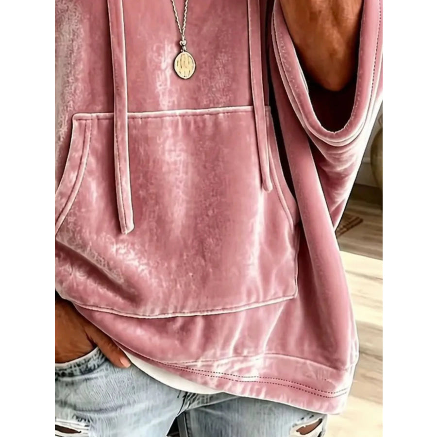 Velvet Kangaroo Pocket Drawstring Hoodie Apparel and Accessories