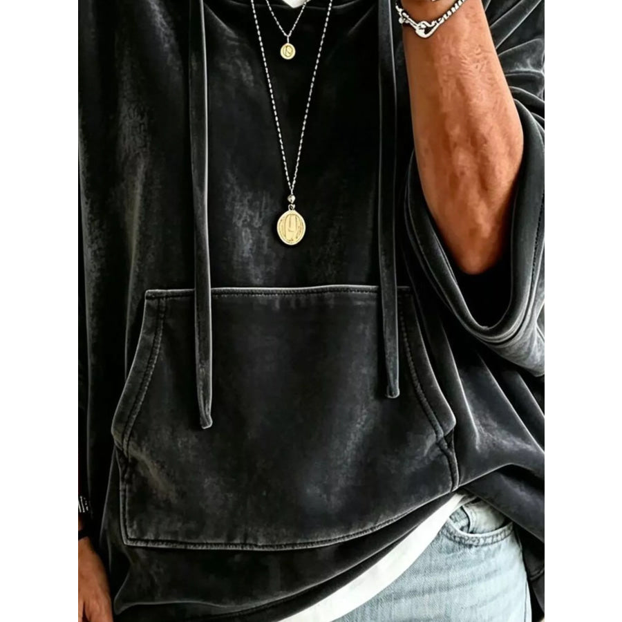 Velvet Kangaroo Pocket Drawstring Hoodie Apparel and Accessories