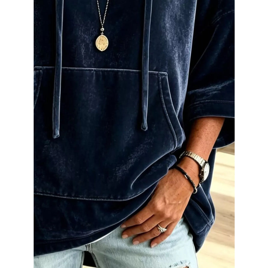 Velvet Kangaroo Pocket Drawstring Hoodie Apparel and Accessories