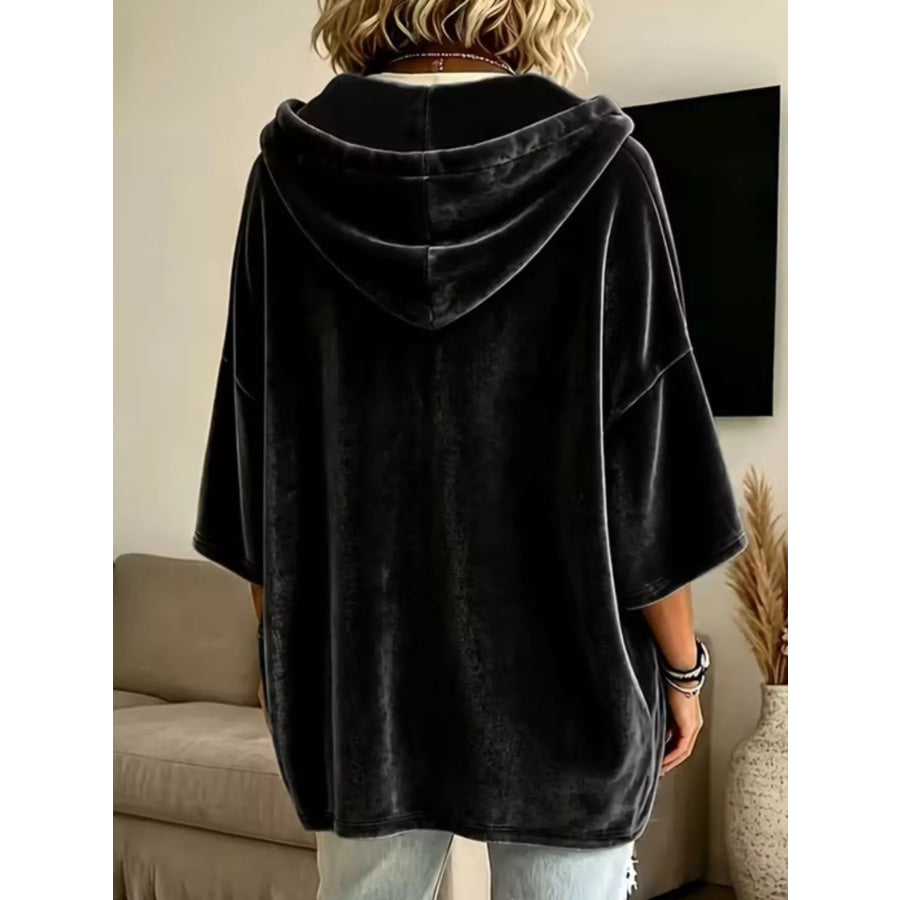 Velvet Kangaroo Pocket Drawstring Hoodie Apparel and Accessories